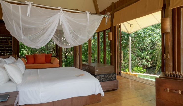 2 Bedroom Junior Beach Pool Retreat at Soneva Kiri, view from the luxurious master bedroom suite