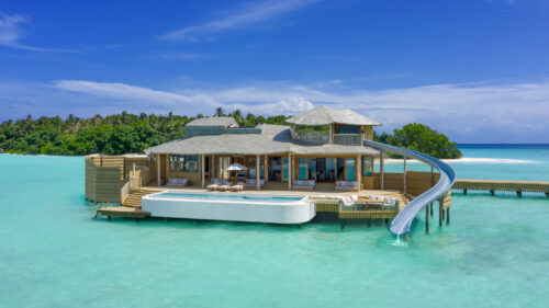 1 Bedroom Water Retreat with Slide, Accessed from the main island by a curved jetty