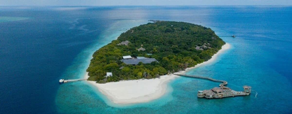 Soneva Fushi, Luxury Island Hideaway in the Maldives, Aerial view of the private island