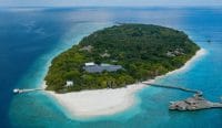 Soneva Fushi, Luxury Island Hideaway in the Maldives, Aerial view of the private island